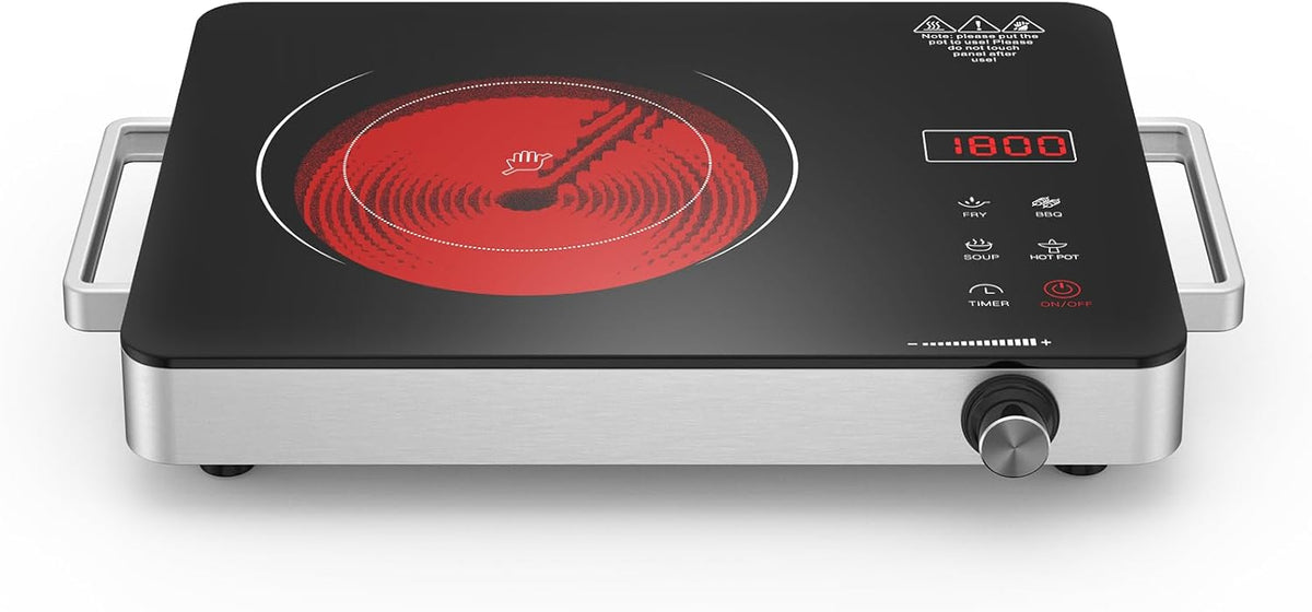 Electric Cooktop,Portable Electric Cooktop 1800W Single Burner Stove with Plug,Hot Plate Countertop,110V-120V Infrared Burner,Child Safety Lock,Timer,Touch and Knob Control