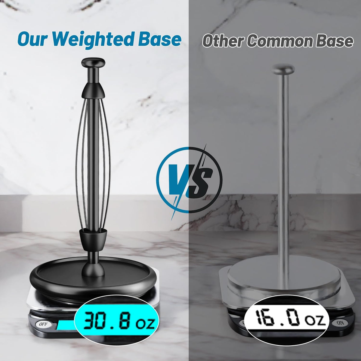 VEHHE Paper Towel Holder Countertop with Weighted Base, One-Handed Tear Paper Towel Holder with Damping Function and EVA Non-Slip Pad for Bathroom and Kitchen