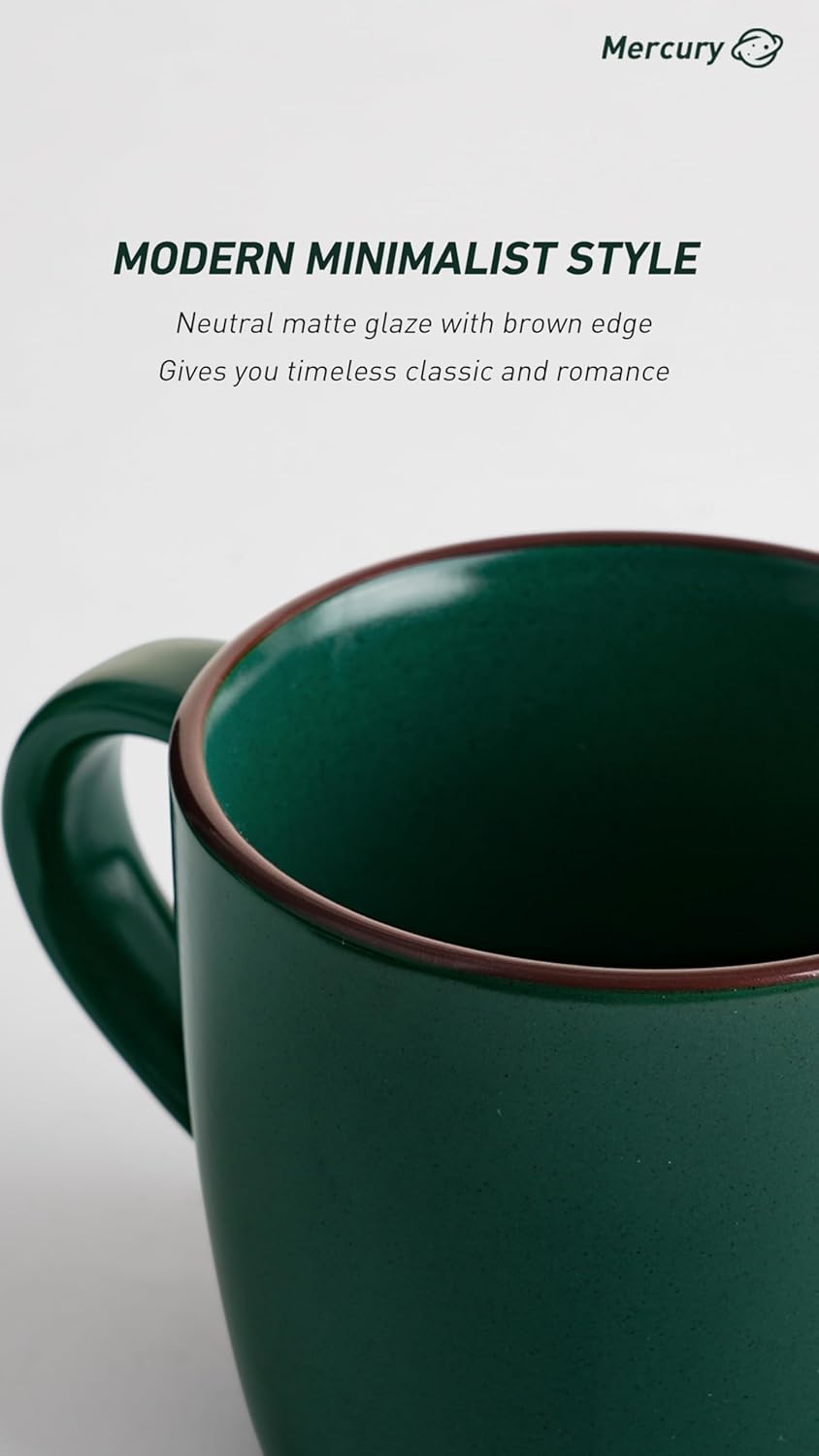 famiware Mercury Coffee Mugs 13 oz, Coffee Mugs Set of 4 with Handle, Cups for Latte, Hot Tea, Cappuccino, Mocha, Cocoa, Dark Green