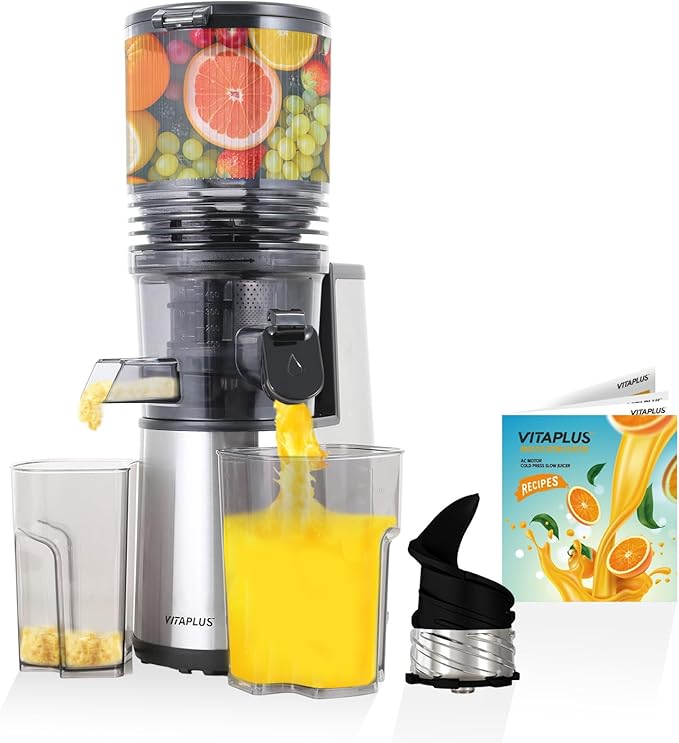 Cold Press Juicer, Upgraded AC Motor Masticating Juicer, Food-Grade Stainless Steel Auger, BPA-FREE Slow Juicing Extractor Machine with Easy Clean 5.8" Feeding Chute for Whole Vegs and Fruits