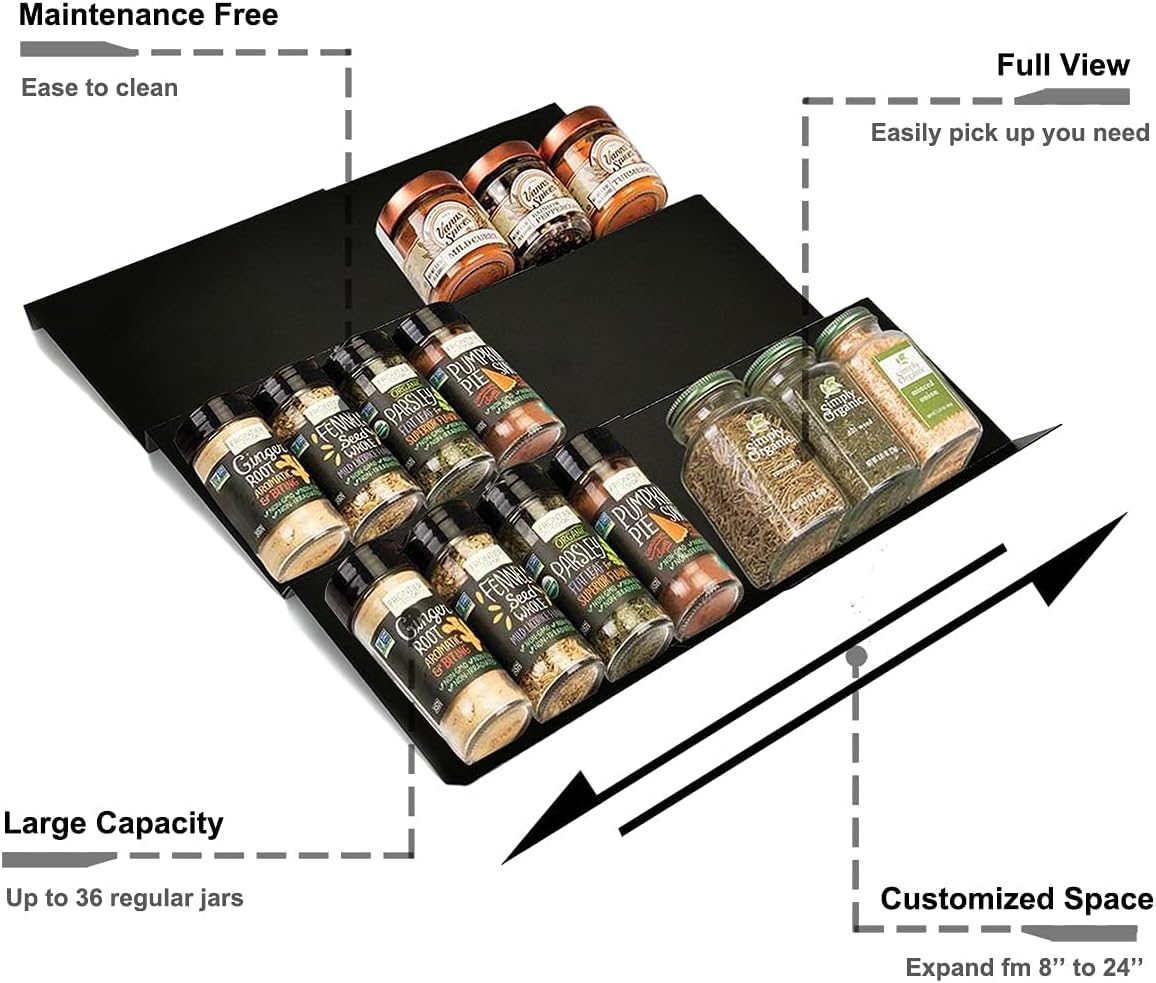 Artibear Expandable Spice Rack Drawer Organizer for 8" to 24" Kitchen Cabinets Drawer Tray, Set of 9
