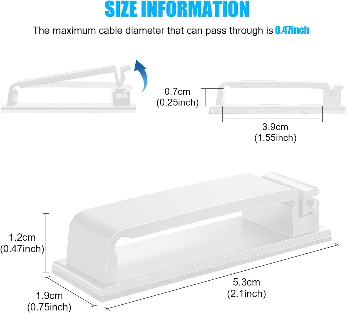 XHF 100 PCS Self Adhesive Cable Clips(L) White,Wire Clips Cable Management Wire Organizer Cord Holder for Under Desk, Car, Wall, TV PC Ethernet Cable