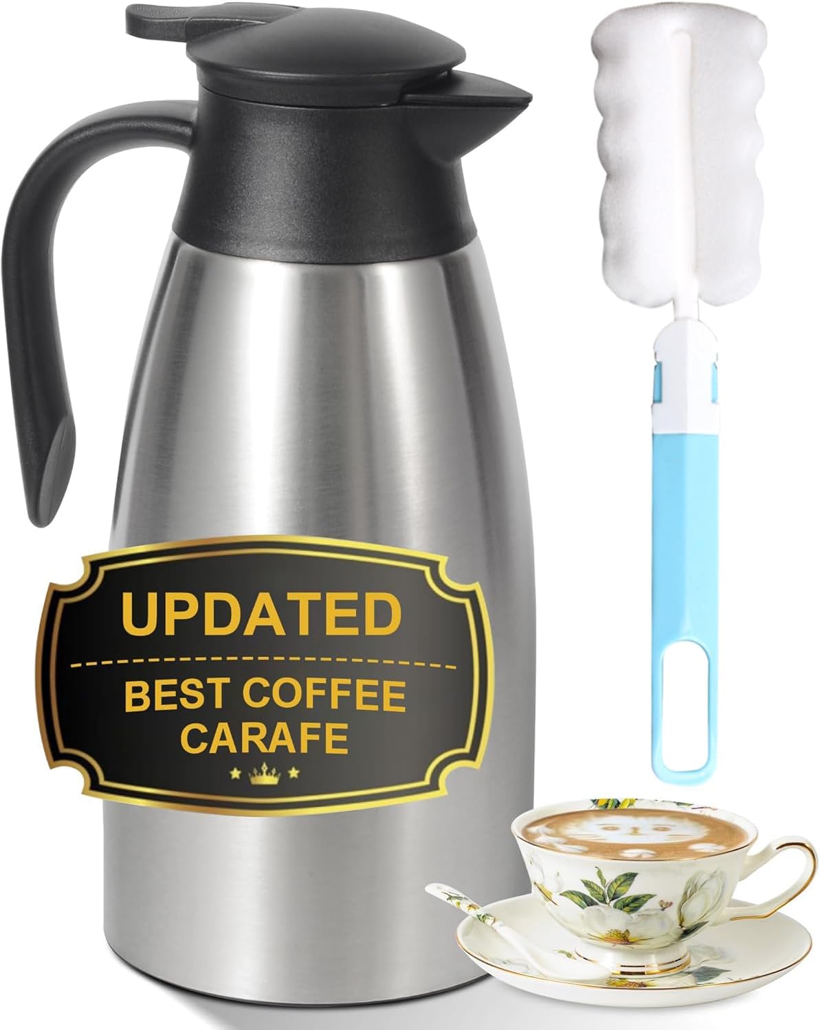 70 OZ Thermal Coffee Carafe,Updated Insulated Stainless Steel Coffee Carafes for Keeping Hot Coffee & Tea Hot Beverage-12Hours, Double Walled Vacuum Coffee Carafe (silver)