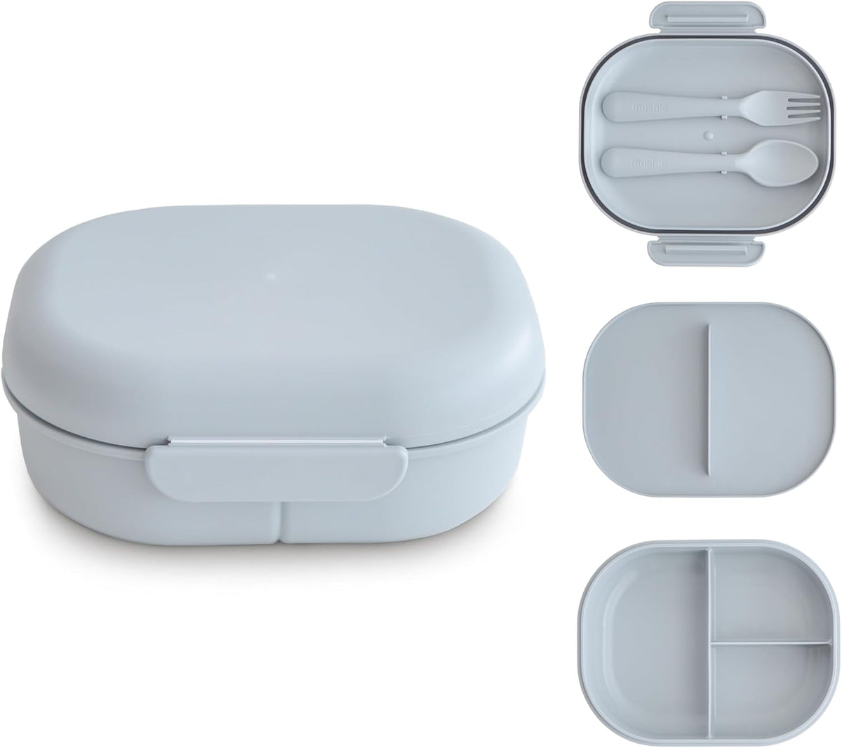 mushie Kids Bento Lunch Box | 3-Compartment & Removable Divider + Fork & Spoon Utensils | Great For Meals, School, Snacks On-the-Go | Dishwasher Safe (Cloud)