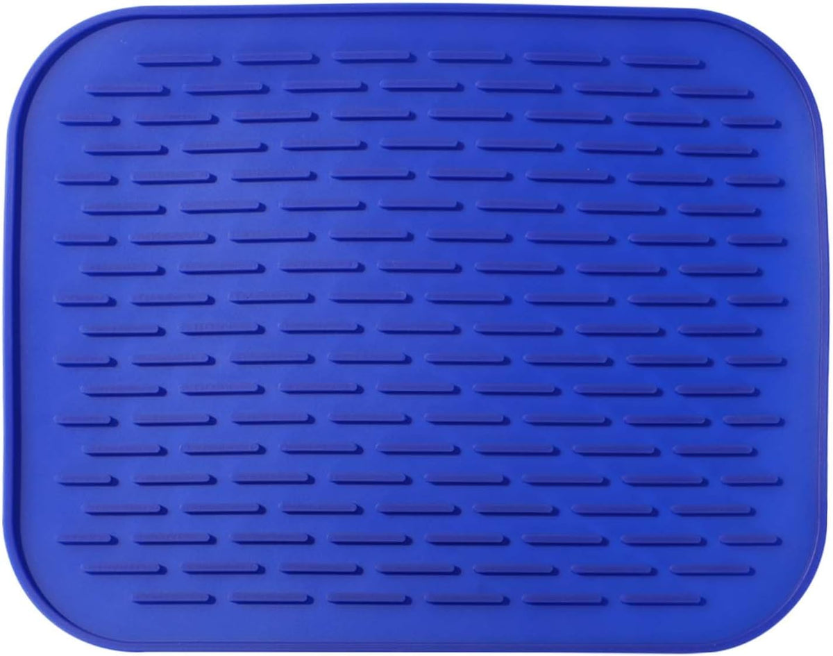Dish Mat Silicone Dish Drying Mats Works For Drying Stemware Cocktail Glasses Silverware Pots Pans Knives and Dish Rack for Kitchen Counter Sink Bar Pads Easy to Clean (11.5" x 9.1") Blue
