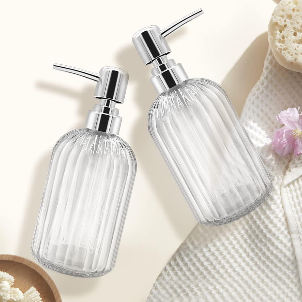 Soap Dispenser - 2 Pack 14 Oz Kitchen Soap Dispenser with Pump, Bathroom Transparent Soap Dispenser Bottle for Hand Soap, Dish Soap or Lotion (White)