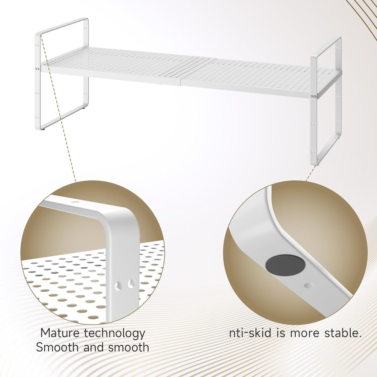 Hole Pattern Expandable Shelf Organizer,2Pack 10.2" Wide Easy to Assemble Cabinet Organizer Shelf, 16.5~27.1" Adjustable Height&Stackable Spice Organization for Cupboard, White