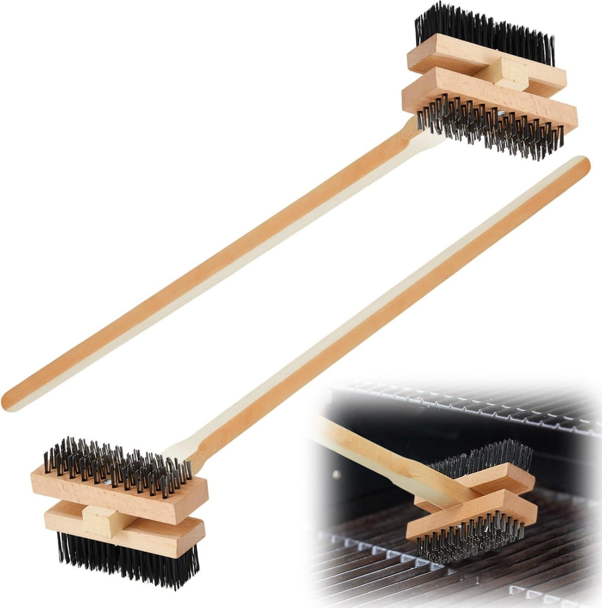 2 Pack Stainless Steel Grill Brush 48 Inch Large Double Ended Grill Brush with Long Handle for Commercial BBQs Outdoor Good Picnic Restaurant Kitchens Dealing with Grease Residue and Buildup