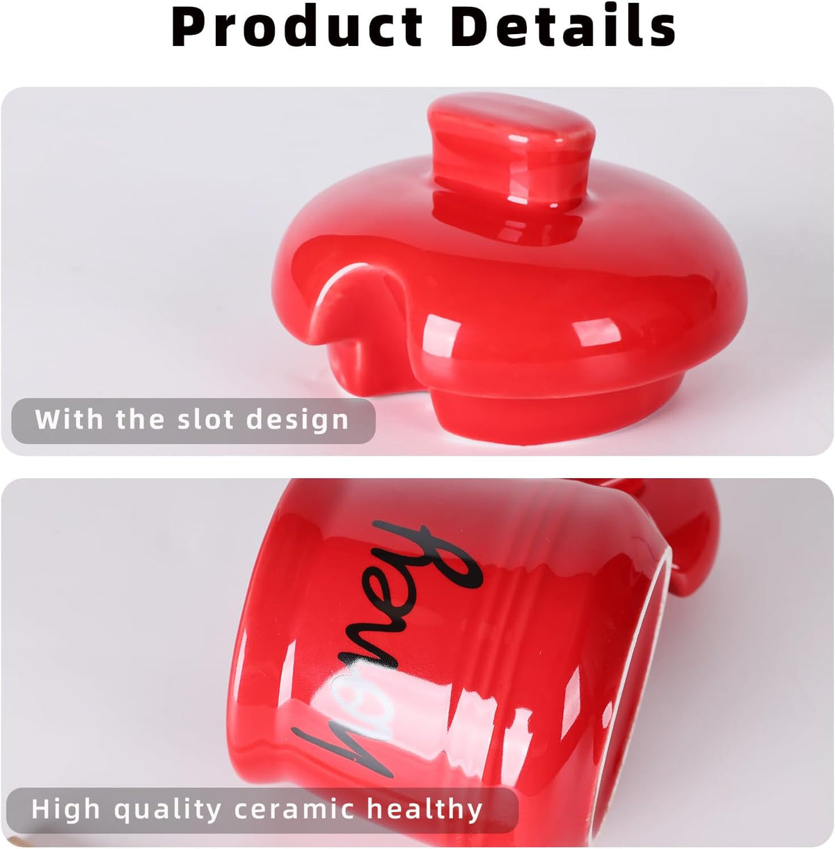 ONTUBE Honey Jar with Dipper and Lid, Ceramic Honey Pot 12oz (Red)