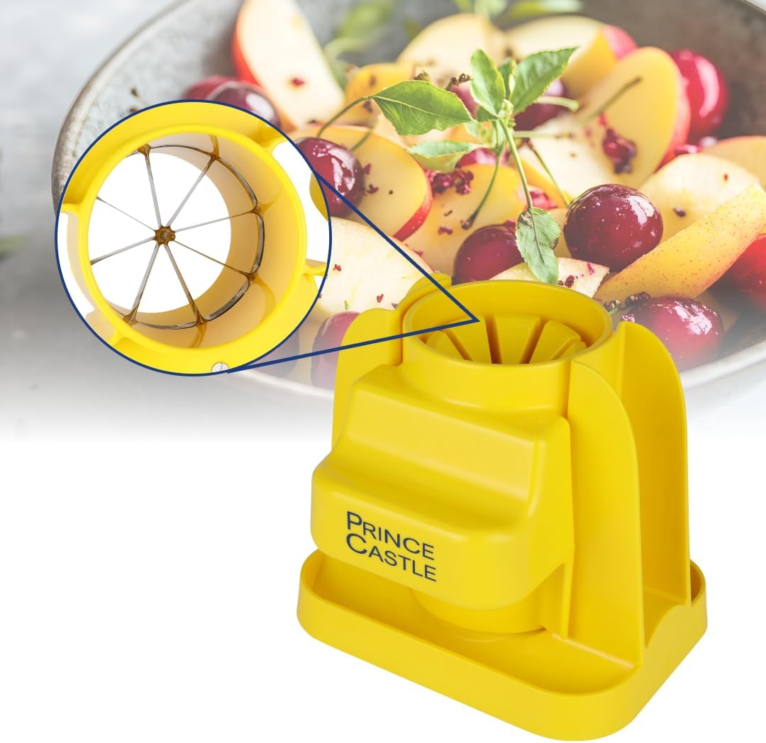Prince Castle Lime Lemon Cutter - Fruit Slicer Kitchen Gadget and Vegetable Chopper with Container 8-Wedge Slicer, Yellow