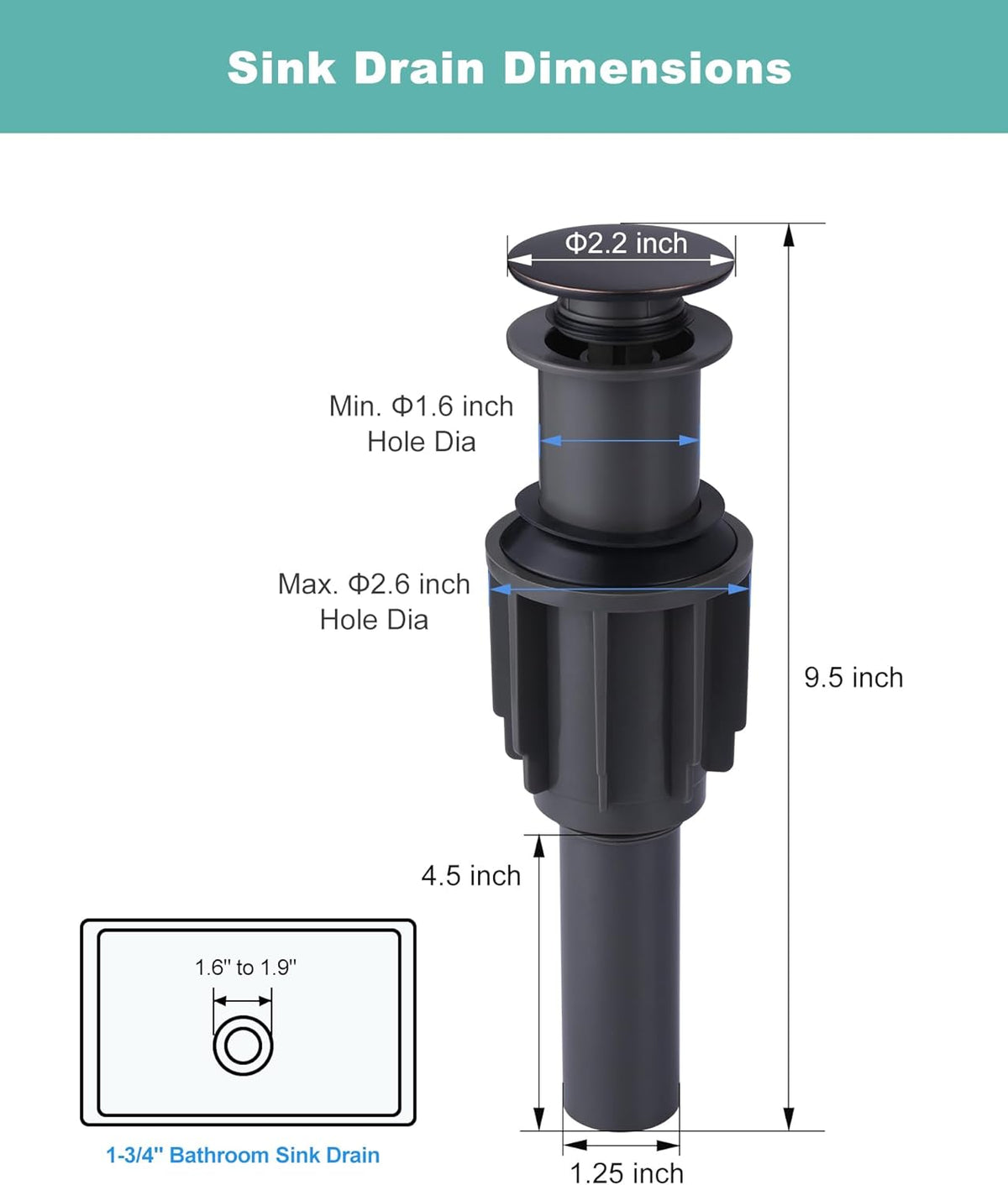 Bathroom Sink Drain Without Overflow, ARCORA Oil Rubbed Bronze Pop Up Drain for Vessel Sink Clicker Drain Stopper