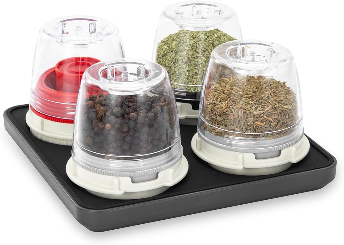 FinaMill Salt and Pepper Mill Tray, Stackable FinaPod Storage, Stylish Kitchen Accessories for Spice Grinder, Gift-Ready - Slate Quartet Stackable Tray