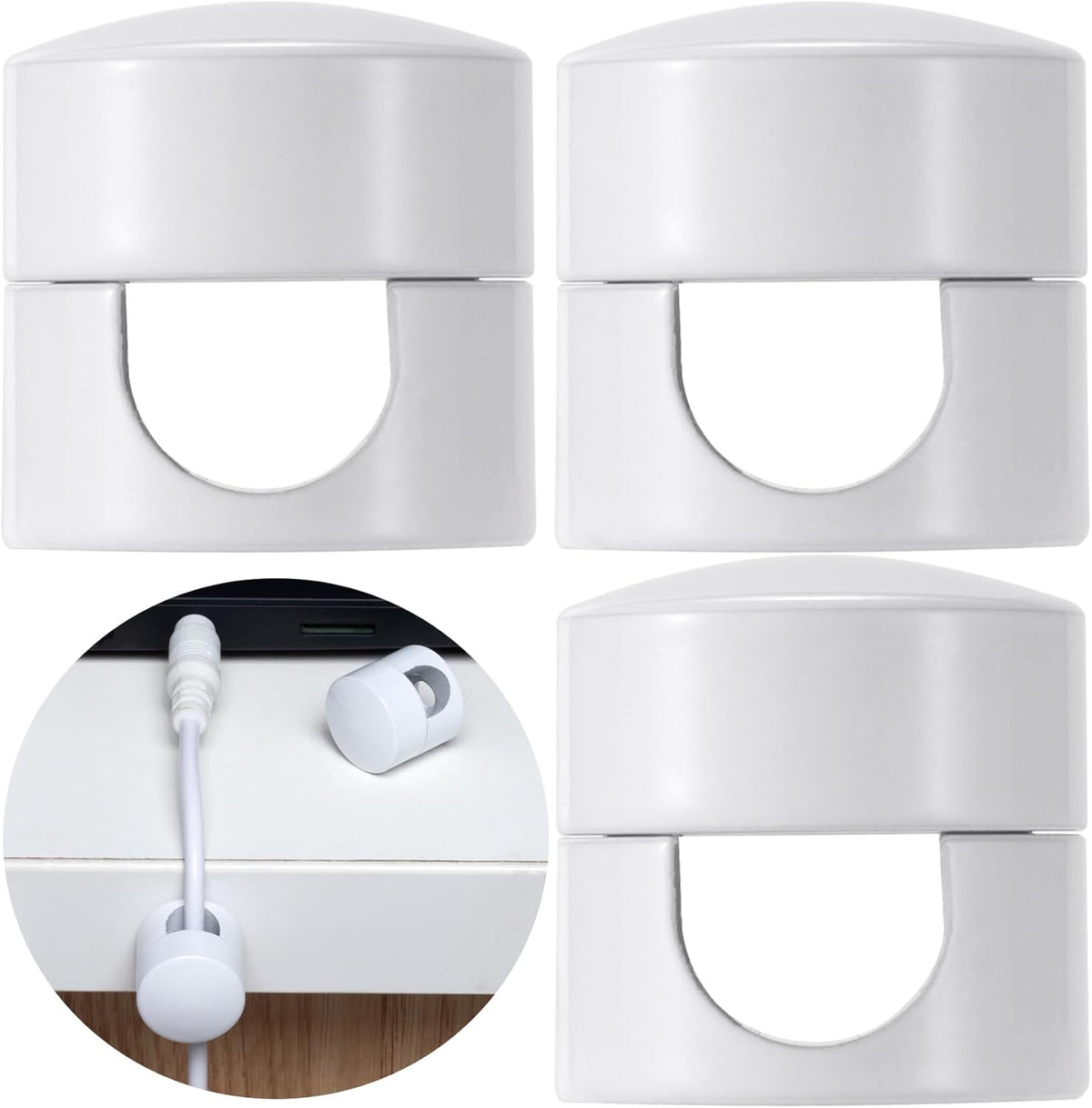 3 Sets Charger Holders for Cords, White Adjustable Cable Anchor Holders, Adhesive Metal Cord Clips, Cable Management Wire Organizers for Desk, Office, Nightstand