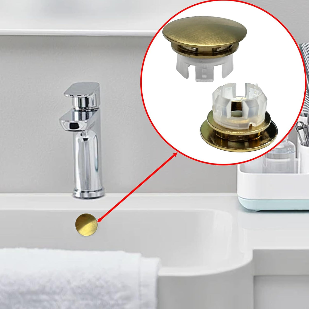 2 Pack Sink Basin Overflow Trim Ring,Solid Brass Bathroom Sink Trim Overflow Cover,Bathroom Kitchen Sink Trim Overfolow Cover Insert in Hole Round Caps(Gold)