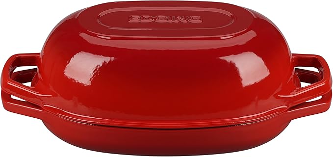 Enameled Cast Iron Oval Dutch Oven Pot with Lid, Dutch Oven for Sourdough Bread Baking, Oval Bread Pan, 5qt, Red