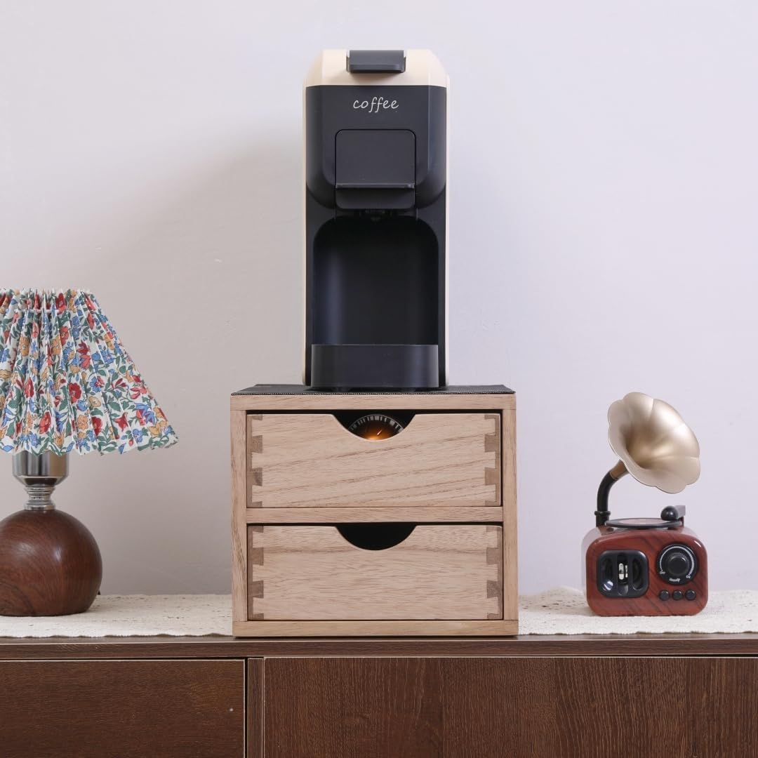 Drawer Holder for Coffee Brew - Kitchen Machine Stand Shelf Contertop - Serve Coffee Station and Pod Capsule Storage Organizer for Home Decor Office Storage Solution 2-Tier CF2D2C-Light