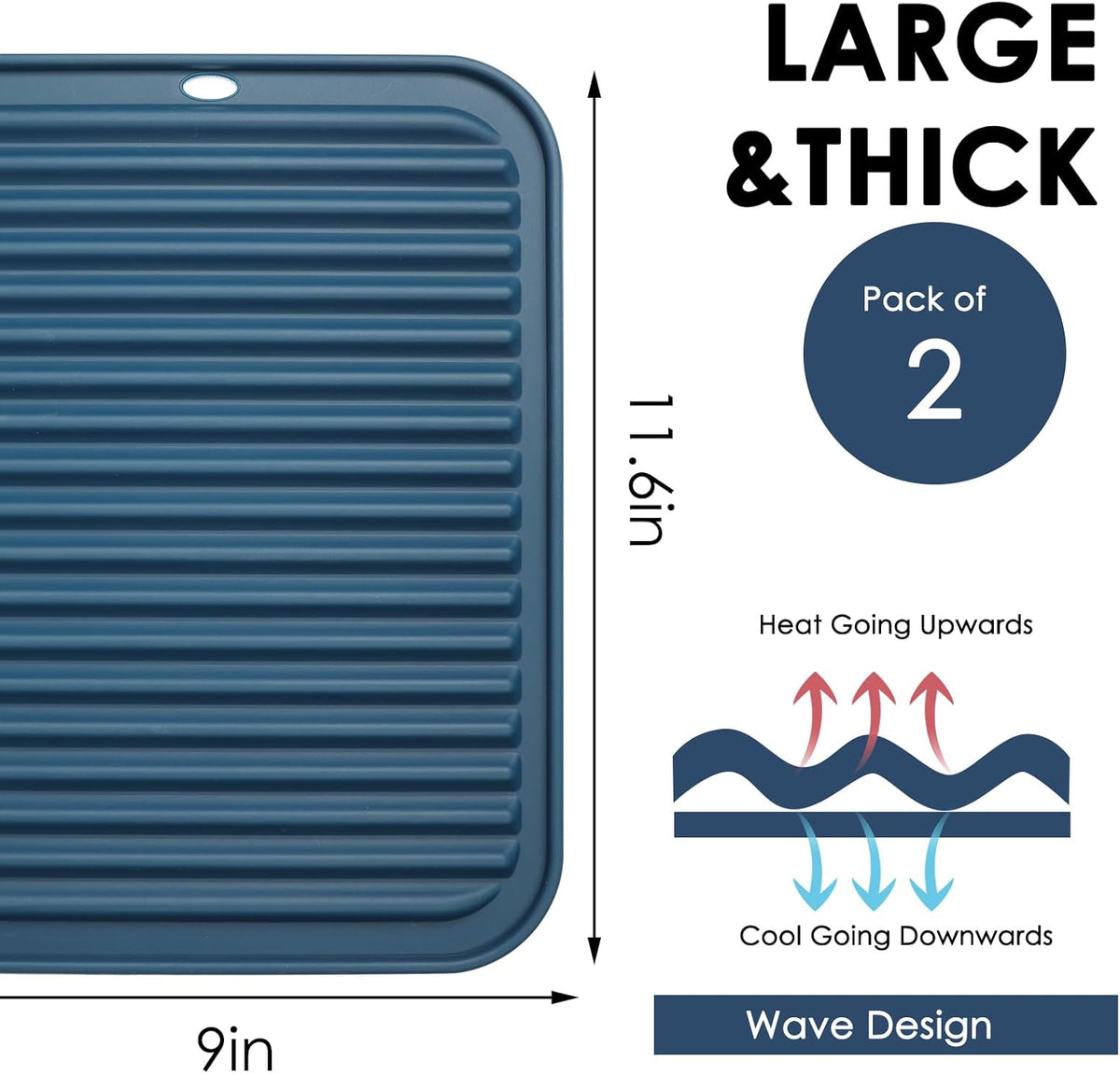 Silicone Mats for Kitchen Counter, 9x12'' Trivets for Hot Pots and Pans, Navy Blue Silicone Trivets for Hot Dishes, Protect Table Quartz Countertops, Indigo