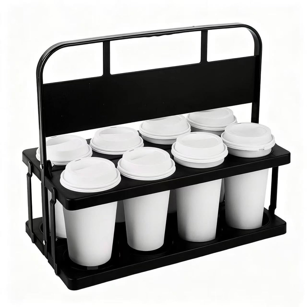 Bodaon 8 Cup Drink Carrier with Handle, Plastic Cup Carriers for Drinks, Drink Holder for Car, GrubHub/Eats Doordash Accessories, Portable Foldable Reusable Mobile, Use for Food Delivery Bag, Black