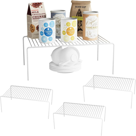 Medium(13 x 9.4 inch)White Cabinet Storage Shelf Rack Set of 4, Rustproof Metal Wire Kitchen Counter Organizers and Storage, Spice Organization for Cabinet, Plate, Dish, Pantry, Bathroom, Fridge