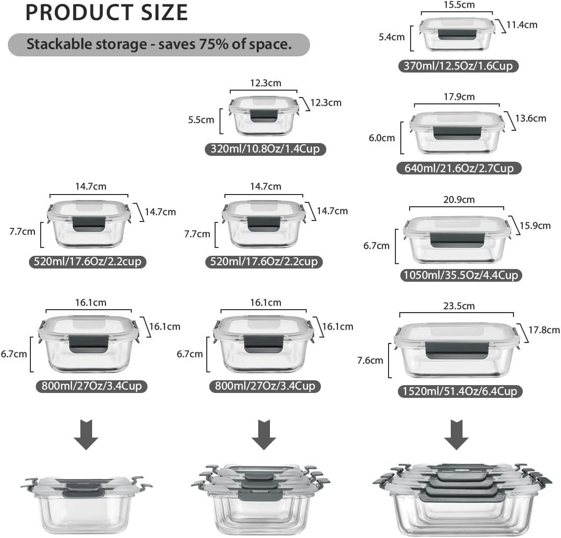 GENICOOK GC glass Food Storage Containers with Lids, Meal Prep Containers, Airtight Lunch Containers Bento Boxes with Snap Locking Lids for Microwave, Oven, Freezer and Dishwasher