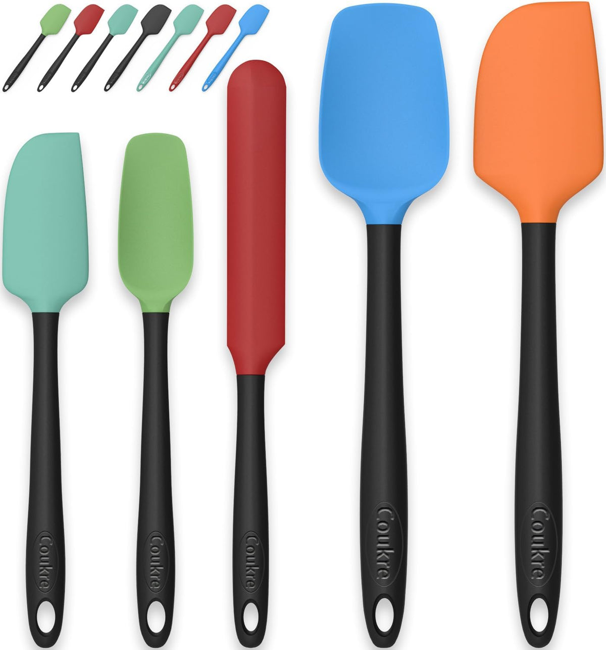 Coukre Silicone Spatula Set of 5,High Temperature Resistant, Food Grade Silicone, Dishwasher Safe, for Baking cooking (Colorful)