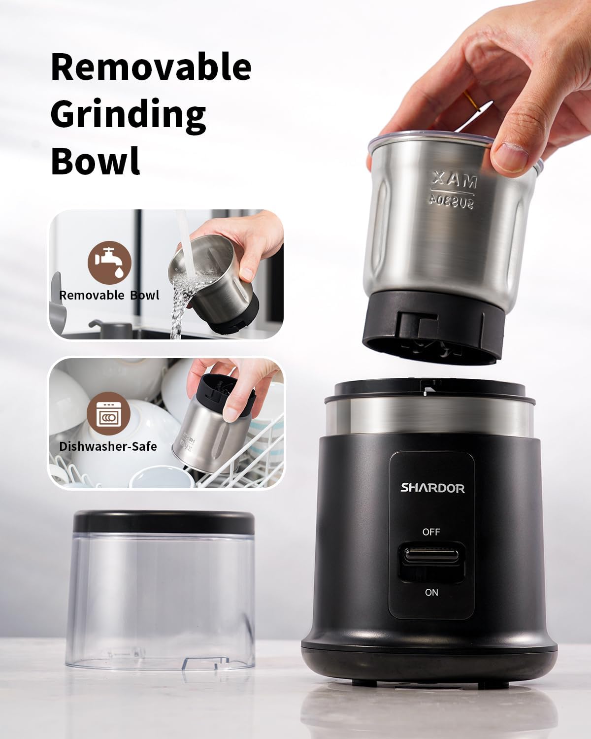 SHARDOR One Touch Coffee Grinder Electric, Spice, Herb, For Coffee Bean Spices and Seeds with 1 Removable Stainless Steel Bowl, Dry Grinder, Black