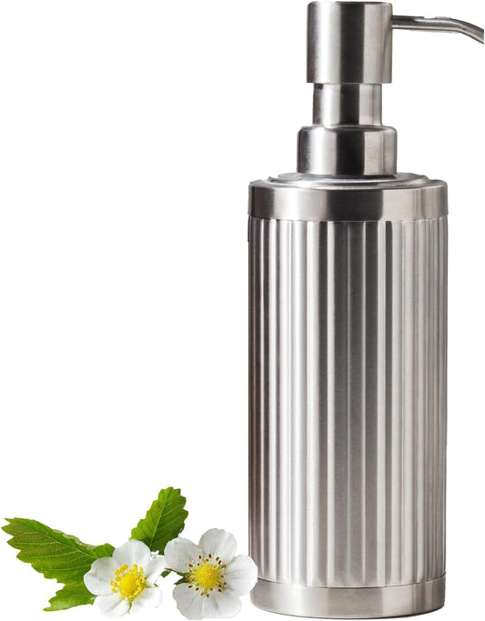 Modern Light Luxury Soap Dispenser with Funnel, Brushed Silver, 304 Stainless Steel, Metal Pump Hand Sanitizer Bottle for Bathroom and Kitchen (10.5 oz/300 ml)