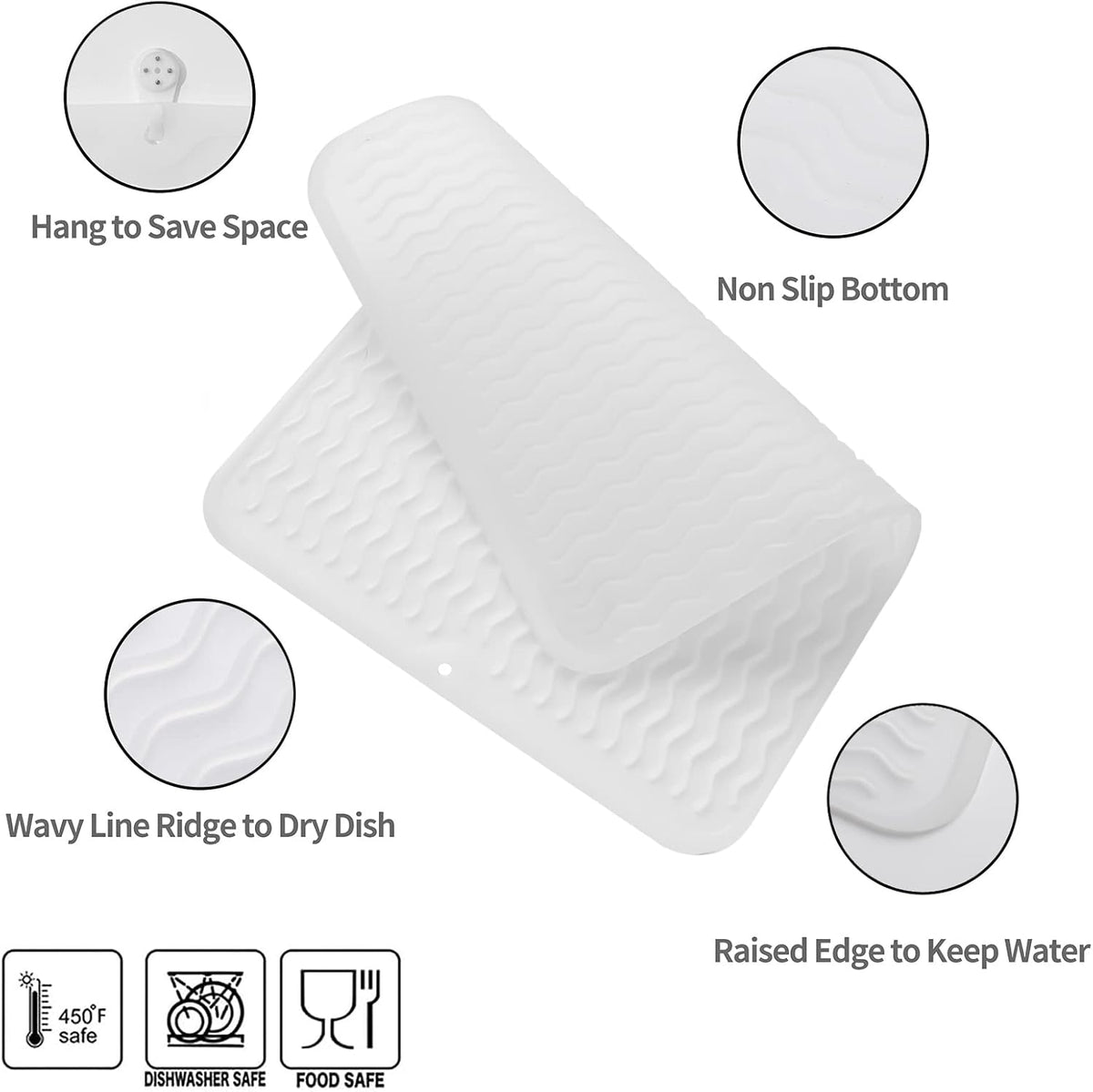 Silicone Dish Drying Mat for Multiple Usage,Easy clean,Eco-friendly,Heat-resistant Silicone Mat for Kitchen Counter or Sink,Refrigerator or drawer liner Translucent L 16 inches x 12 inches