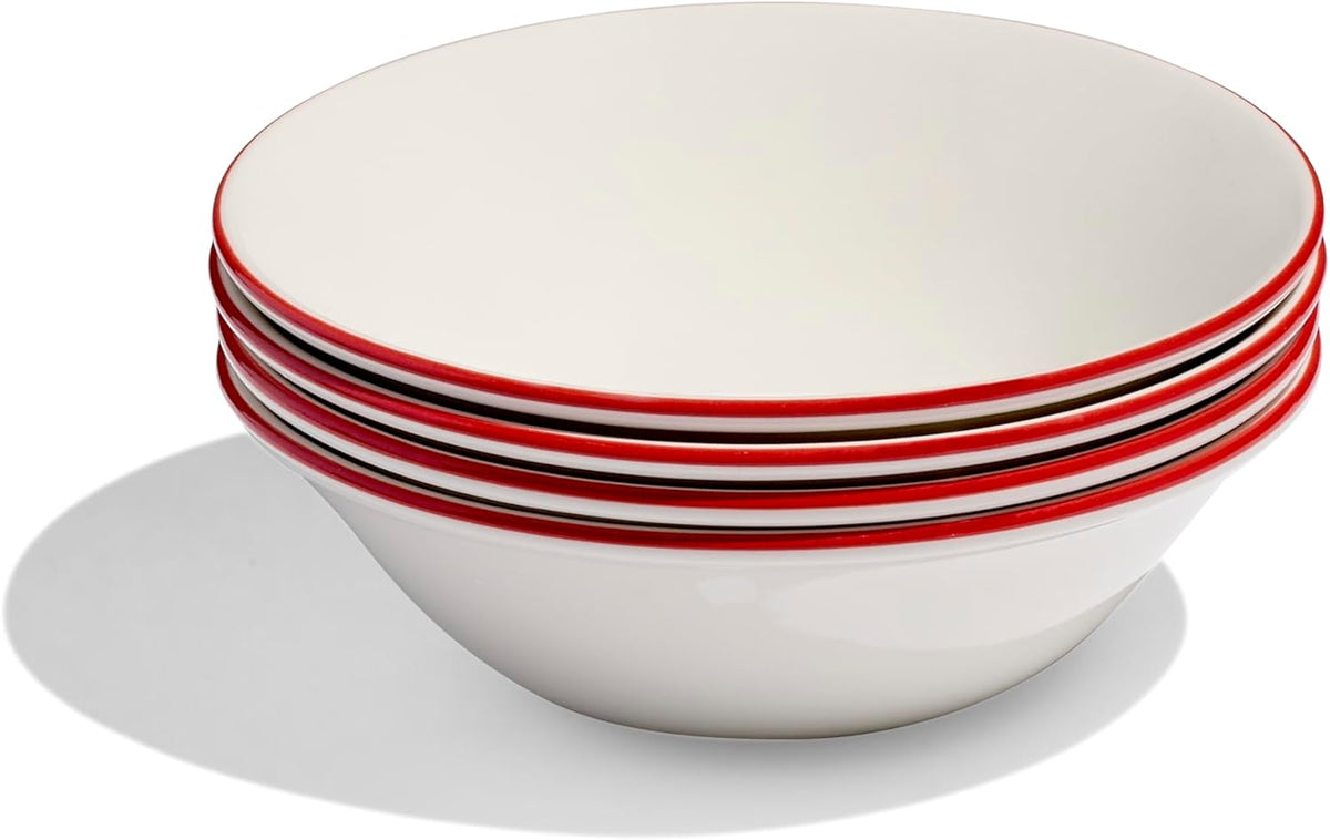 Made In Cookware - Set of 4 - Side Bowls - White With Red Rim - Porcelain England
