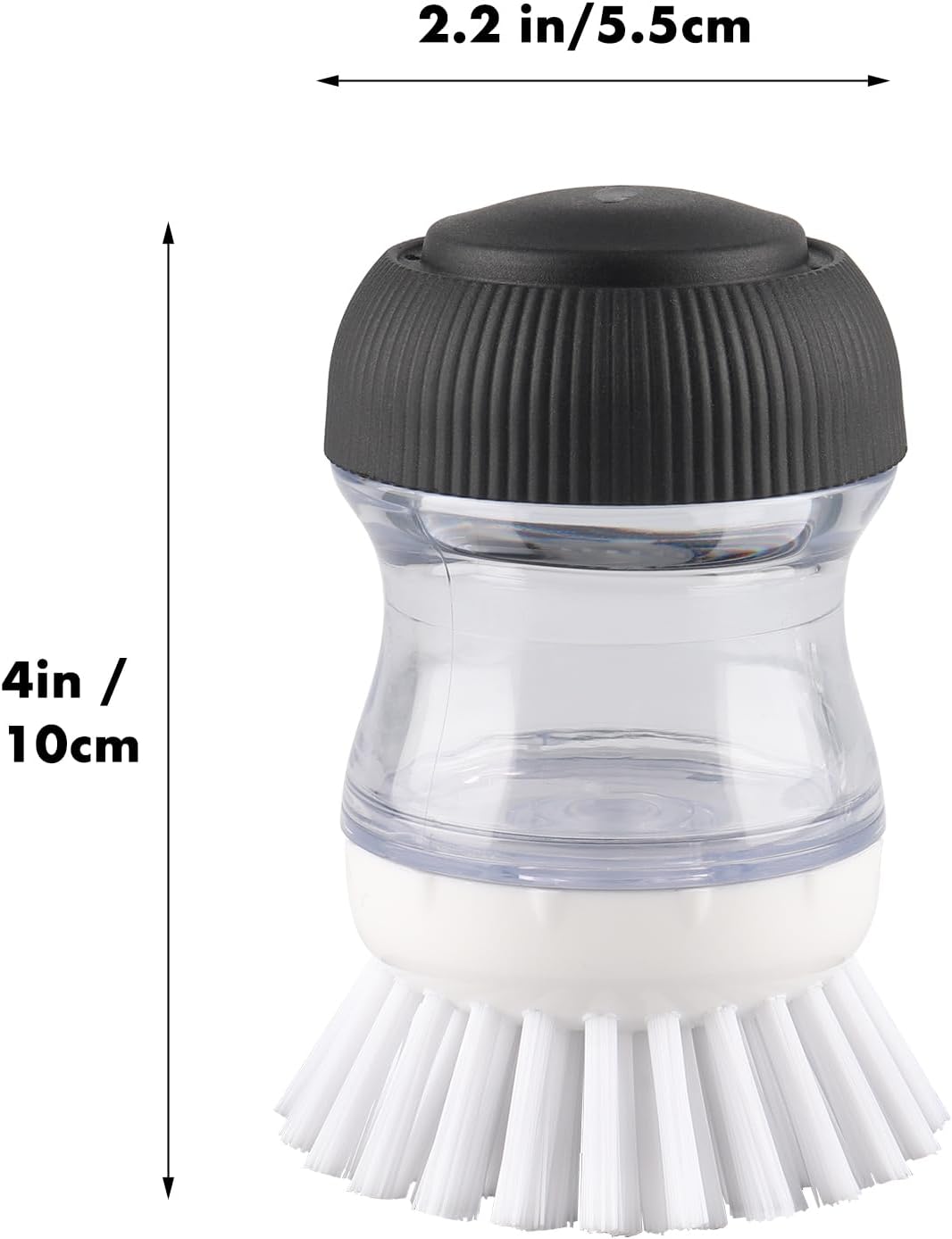 Dish Scrub Brush with Soap Dispenser, Kitchen Brush for Dish Pot Pan Sink Cleaning, 1 Piece Soap Dispensing Palm Brush, Black/Clear/White