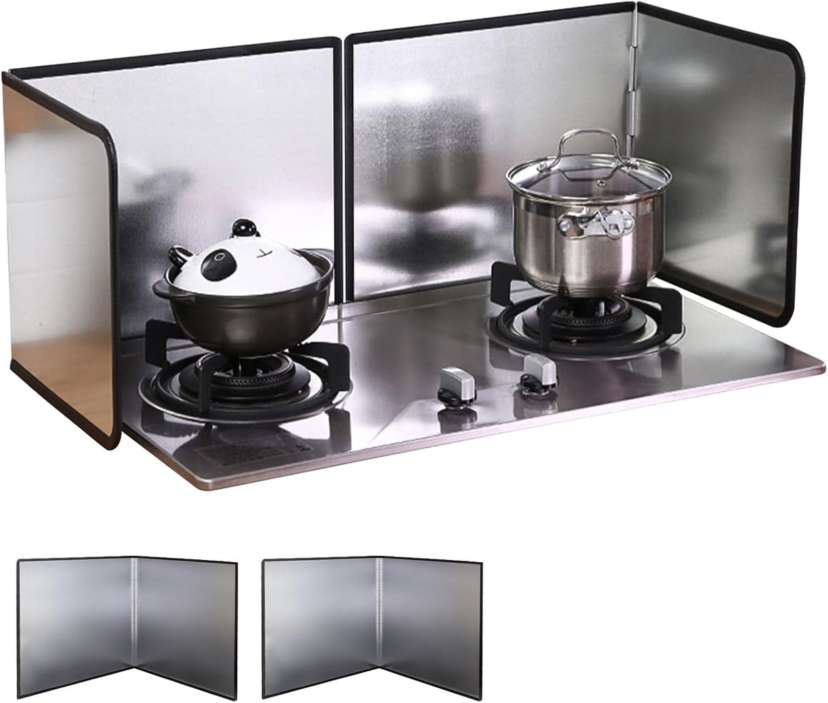 2 Pieces 2 Sided Grease Splatter Guard Foldable Splatter Guard for Stove Stainless Steel Oil Splatter Screens Backsplash for Wall Gas Range Frying Pan Camping(Size:15.7×15.7inches)