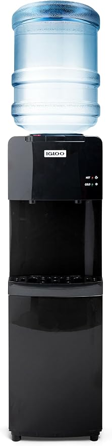 Igloo Top Loading Water Cooler with Removable Drip Tray & Energy-Saving Features- Water Tower with Hot, Cold Temperature Settings- Water Dispenser Fits 3 & 5-Gallon Jugs with Child Safety Lock- Black