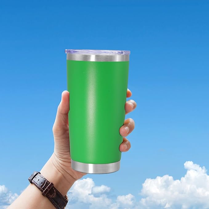 20 oz Tumbler Coffee Travel Tumblers Bulk with Lid Stainless Steel Double Wall Vacuum Insulated Mug Powder Coated Cups fit Car Cupholder for Hot and Cold - Green, 12Pack
