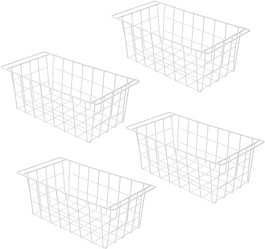 Orgneas Chest Freezer Baskets, 16.5" Freezer Organizer Bins Deep Freezer Storage Bins Metal Wire Baskets with Hanging Handles 4Pcs