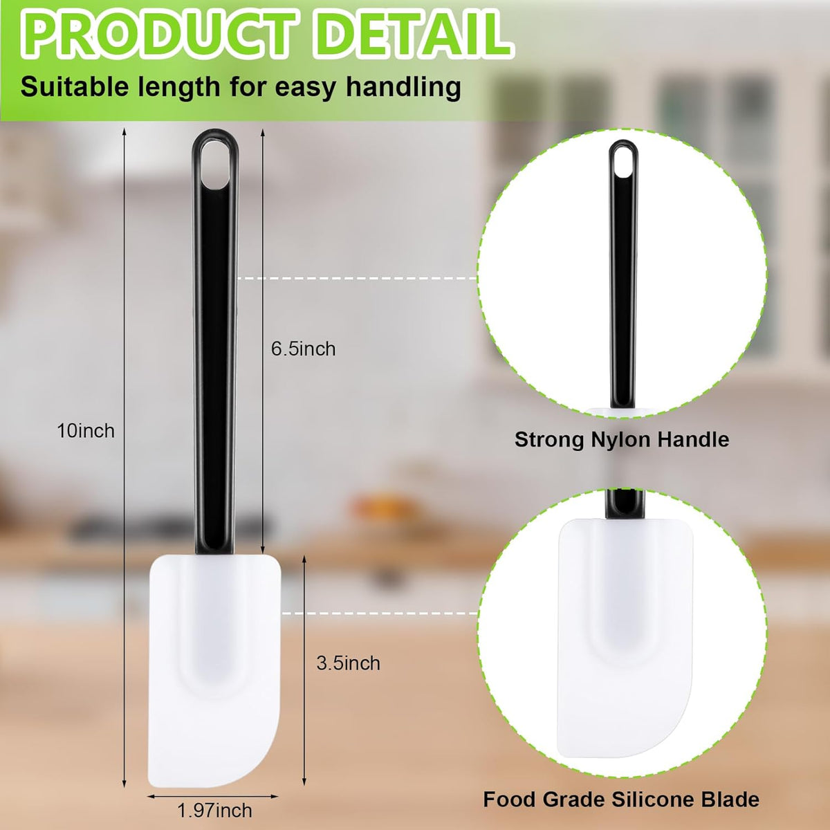 Dandat 9 Pcs Silicone Rubber Spatula, Commercial Spatula 500 Fahrenheit Heat Resistant, Non Stick Heavy Duty Scraper for Kitchen Cook Mix Fry Spread Bake, Dishwasher Safe (Black and White,10 Inch)