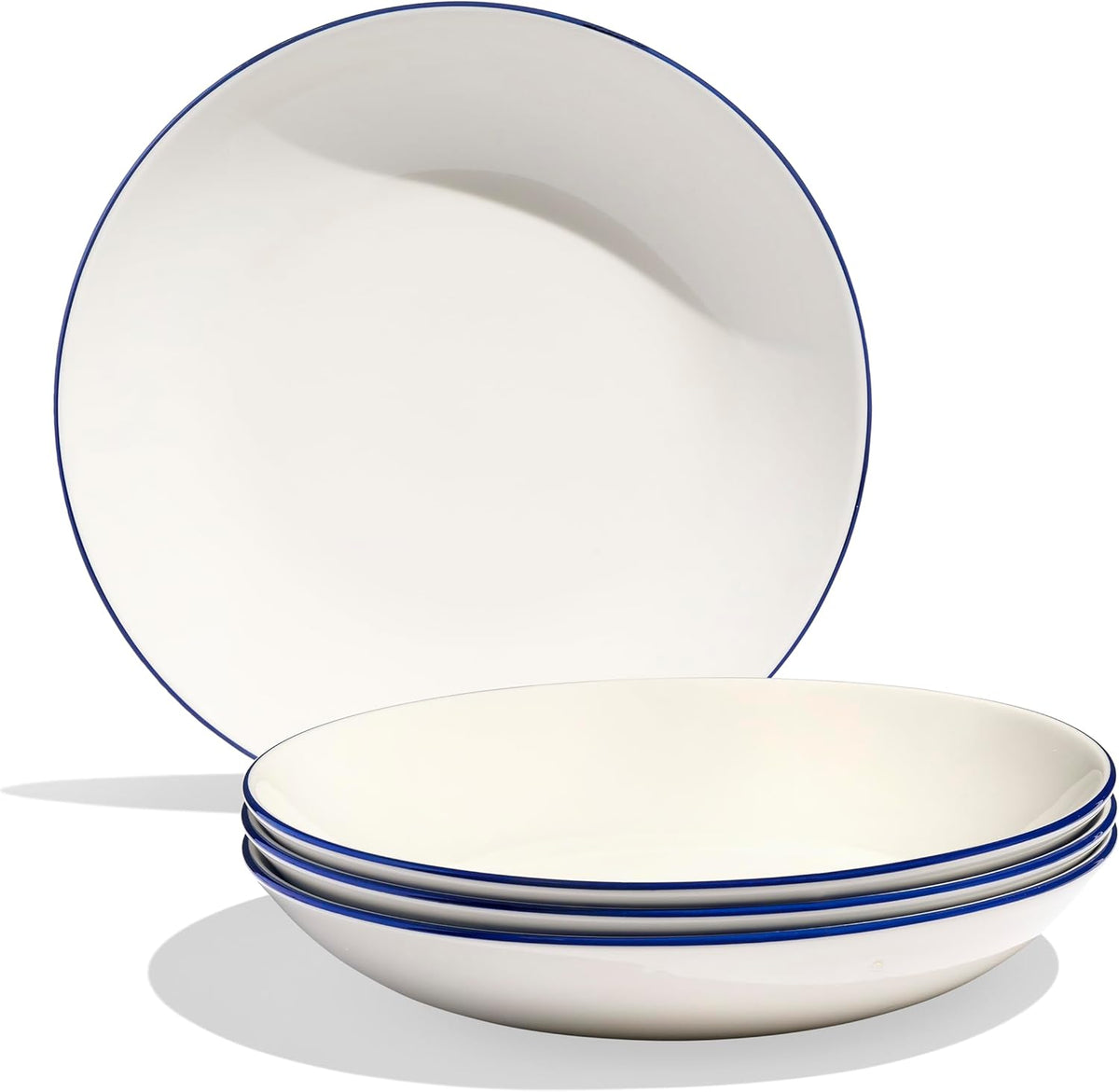 Made In Cookware - Set of 4 - Entrée Bowls - White With Navy Rim - Porcelain - Crafted in England