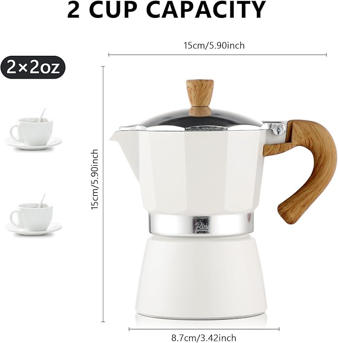 Bincoo Espresso Maker Stovetop,Camping Moka Pot 2 Cup/120ML,Stove Top Espresso Italian Coffee Maker,Easy to Use (White)