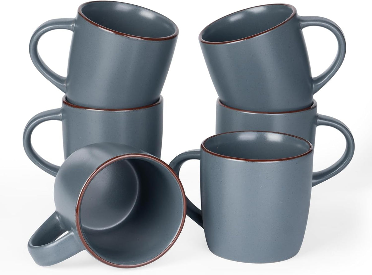 famiware Mercury Coffee Mugs 13 oz, Coffee Mugs Set of 6 with Handle, Cups for Latte, Hot Tea, Cappuccino, Mocha, Cocoa, Charcoal