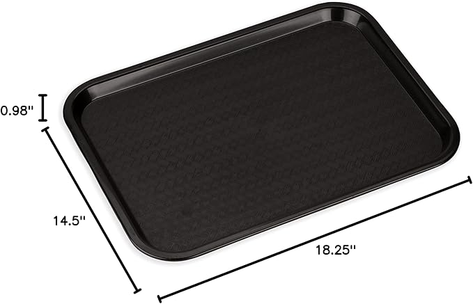 Carlisle FoodService Products Cafe Fast Food Cafeteria Tray with Patterned Surface for Cafeterias, Fast Food, And Dining Room, Plastic, 17.87 X 14 X 0.98 Inches, Black, (Pack of 12)