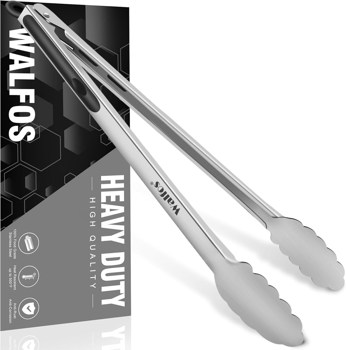 Walfos 17 Inch Extra Long Grill Tongs, Ultimate Stainless Steel BBQ Tongs for Grilling, Cooking, BBQ/Barbecue, Buffet and Turning Food