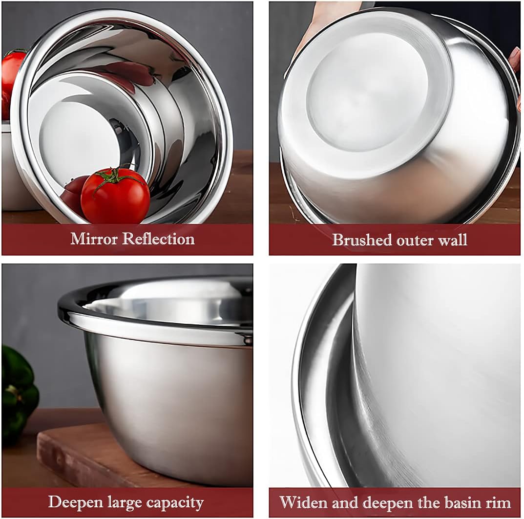 meleg otthon Stainless Steel Mixing Bowl, 11QT Salad Bowl, Metal Bowls, Stainless Steel Basin, Heavy Duty Deeper Edge Mirror Finish Dishwasher Safe Bowl (3XL)…