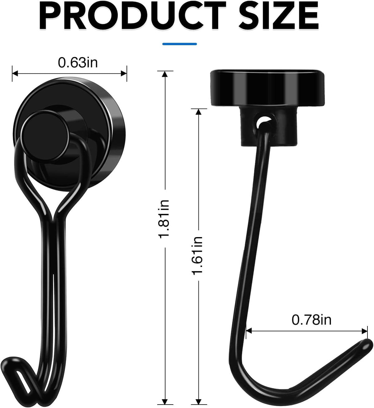 LOVIMAG Hooks, 30lbs+ Magnetic Magnet Hook 2025 Cruise Cabin Ship Essentials Heavy Duty Strong Refrigerator Fridge Hanging for Classroom Beach Vacation Kitchen Grills Home Mug Hanger (12 Pack), Black