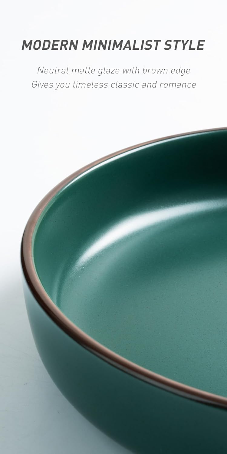 famiware Mercury Pasta Bowls Set of 4, 33 oz Large Salad Bowls, Stoneware Pasta Plates Bowls, Serving Bowls for Kitchen, Microwave & Dishwasher Safe, Dark Green