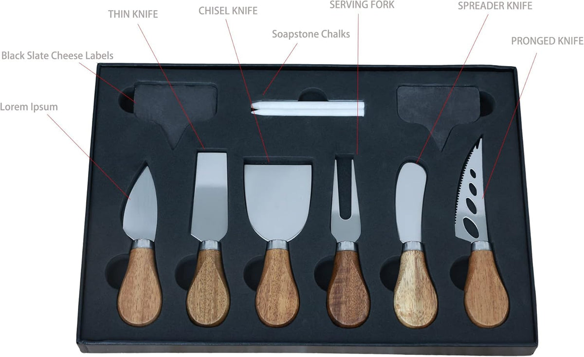 Large Exquisite 12-Piece Complete Cheese Knives Set Collection, Cheese Markers for Charcuterie Board, Black Cheese Labels Chalkboard for Food Dinner Wedding Birthday Parties (Ready Gift)