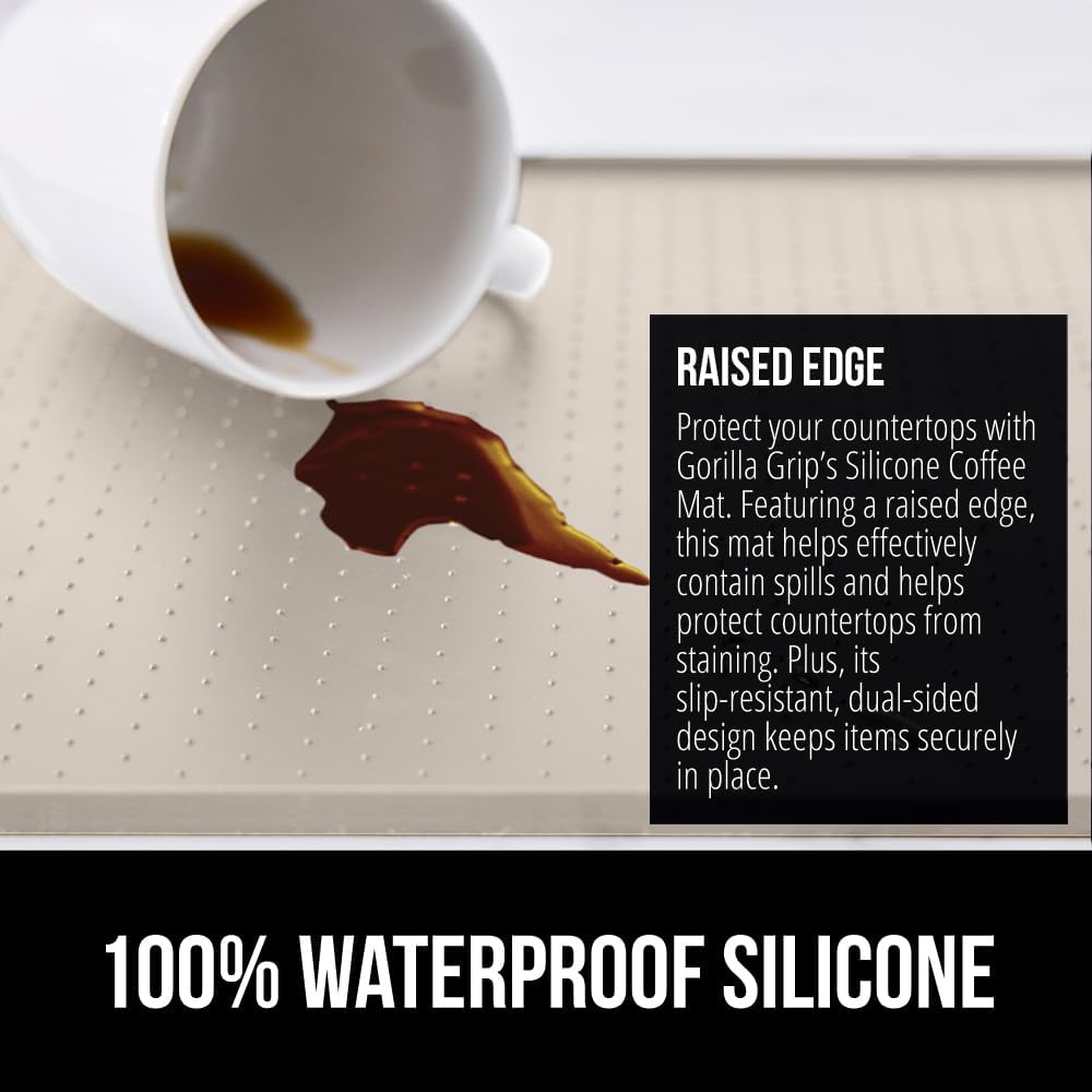 GORILLA GRIP Silicone Coffee Mat, Espresso Drink Bar Station Accessories, Waterproof Heat-Resistant Dish Drying Mats, Stay in Place on Kitchen Counter, Home Kitchen Decor Essentials, 10x14, Almond