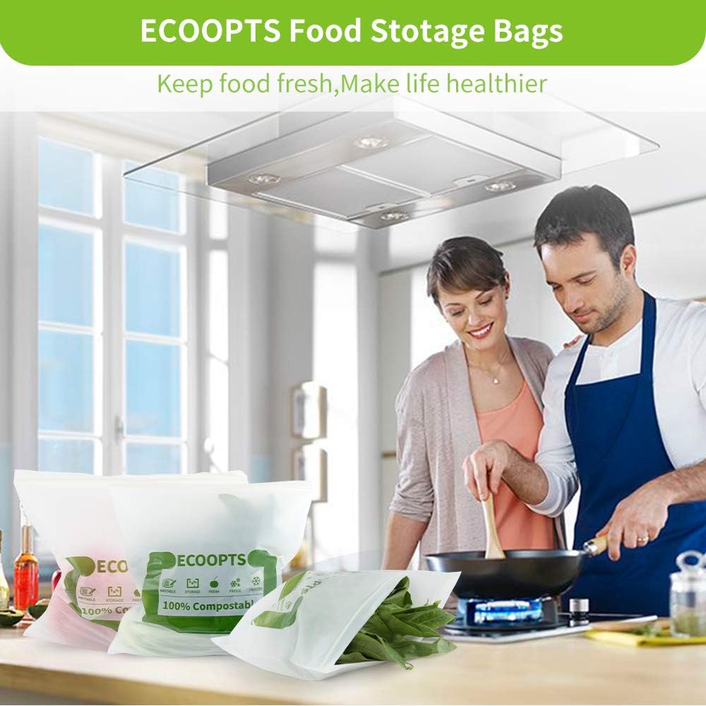100% Compostable Sandwich Zip Bag | ECO-Friendly Food Storage Bags | Freezer Bag | Plant-Based BPA-free | Seal well for Fruit,Food and Snack (2, Medium)