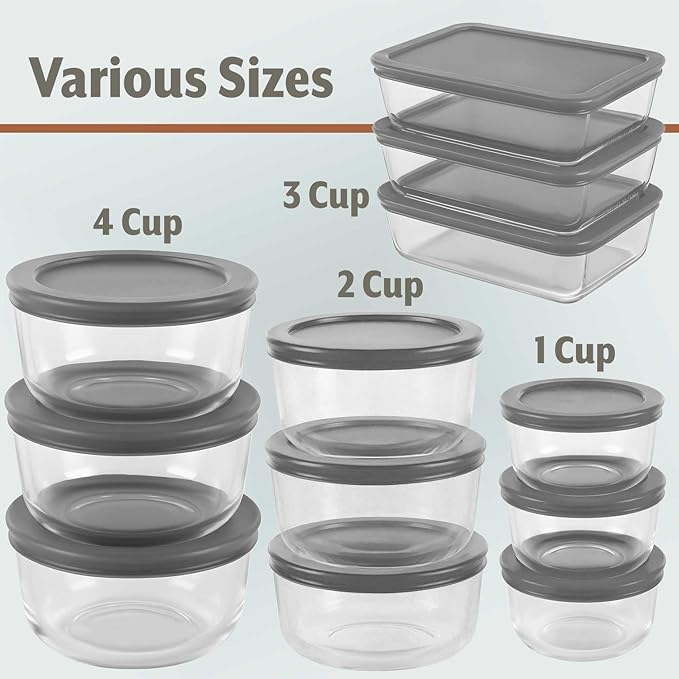 24pc Set Glass Food Storage Containers & Bowls with Airtight Lids - Leakproof BPA-Free Meal Prep Airtight Stackable Lunch Boxes, Kitchen Pantry & Storage Organizers - Microwave Freezer Dishwasher Safe