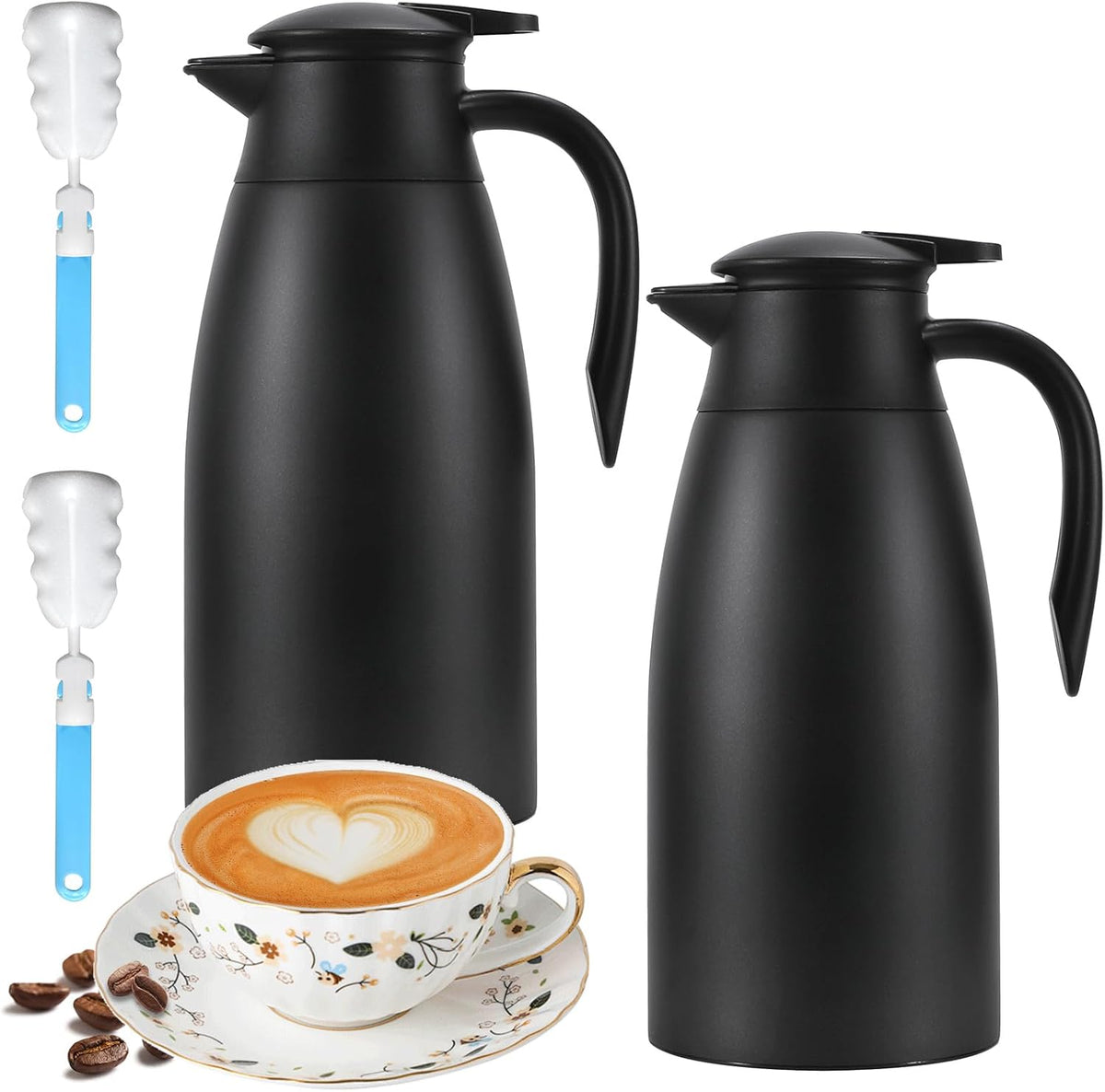 70 oz Thermal Coffee Carafe, Updated Insulated Stainless Steel Coffee Carafes for Keeping Hot Coffee & Water Hot Beverage-12Hours, Double Walled Vacuum Coffee Carafe (2black)