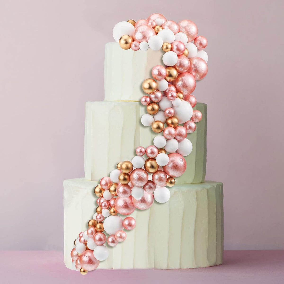 108 Pcs Balls Cake Topper DIY Cupcake Insert Foam Balloons for Cake Baking Wedding Anniversary Birthday Decoration(Rose Gold, White, Gold,Multi Sizes)