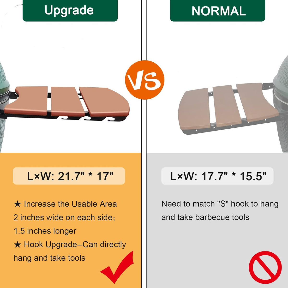Side Shelves Upgrade Plus Big Green Egg Accessories, Composite 3 Slat Egg Mates for XLarge Big Green Egg with Folding Side Shelves Replacement Parts Grill